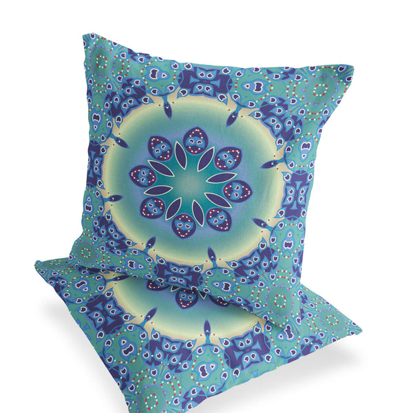 Homeroots Set Of Two 18" Blue Abstract Indoor Outdoor Throw Pillow Cover And Insert  Polyester 536436