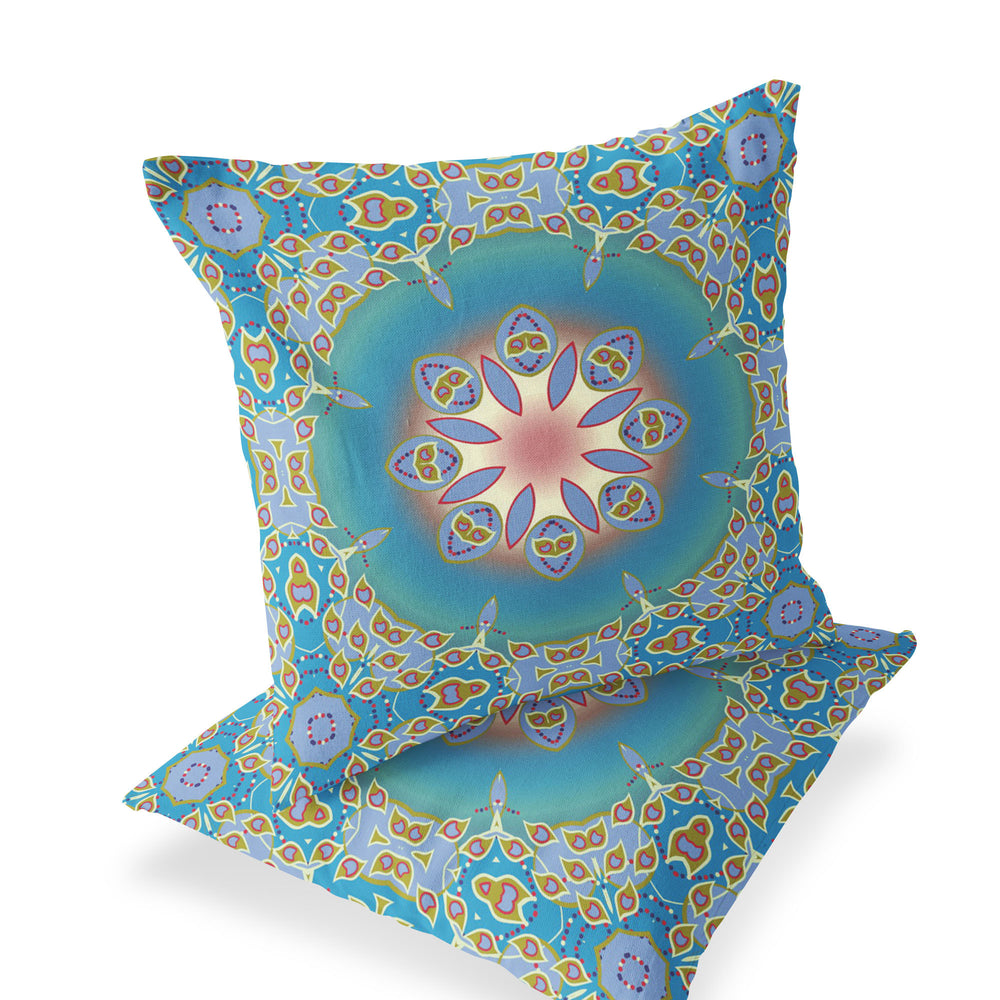 Homeroots Set Of Two 18" Blue Abstract Indoor Outdoor Throw Pillow Cover And Insert  Polyester 536439