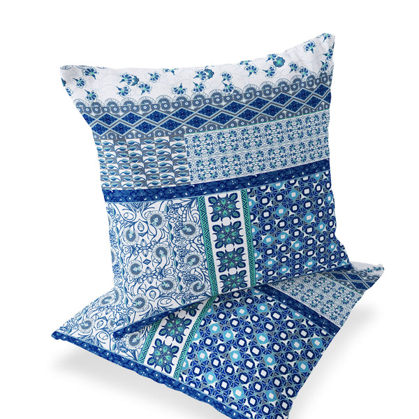 Homeroots Set Of Two 18" Blue Botanical Indoor Outdoor Throw Pillow Cover And Insert  Polyester 536443