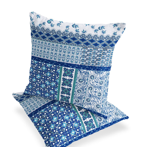 Homeroots Set Of Two 18" Blue Botanical Indoor Outdoor Throw Pillow Cover And Insert  Polyester 536443