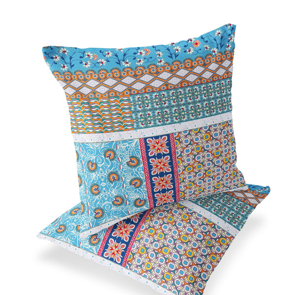 Homeroots Set Of Two 18" Turquoise Botanical Indoor Outdoor Throw Pillow Cover And Insert  Polyester 536447