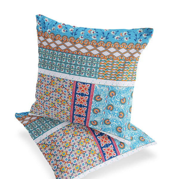 Homeroots Set Of Two 18" Turquoise Botanical Indoor Outdoor Throw Pillow Cover And Insert  Polyester 536447
