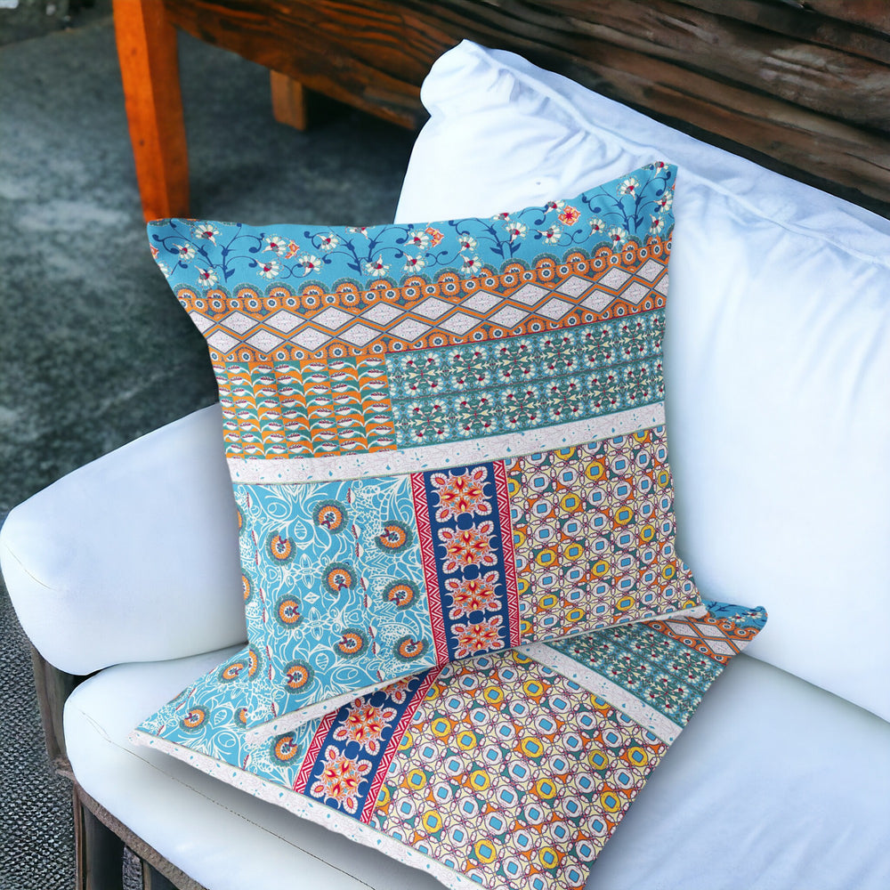 Homeroots Set Of Two 18" Turquoise Botanical Indoor Outdoor Throw Pillow Cover And Insert  Polyester 536447