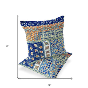 Homeroots Set Of Two 18" Navy Blue Botanical Indoor Outdoor Throw Pillow Cover And Insert  Polyester 536449