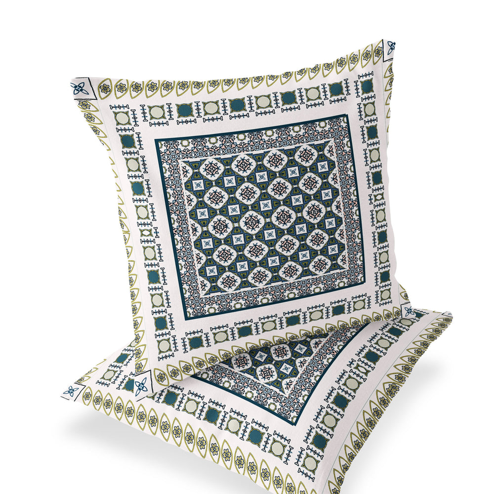 Homeroots Set Of Two 18" White Botanical Indoor Outdoor Throw Pillow Cover And Insert  Polyester 536454