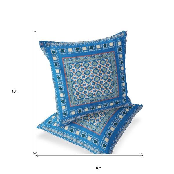 Homeroots Set Of Two 18" Blue Botanical Indoor Outdoor Throw Pillow Cover And Insert  Polyester 536456