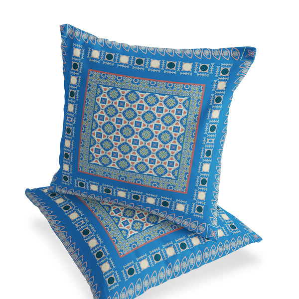 Homeroots Set Of Two 18" Blue Botanical Indoor Outdoor Throw Pillow Cover And Insert  Polyester 536456