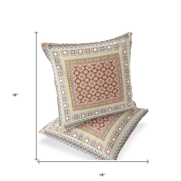 Homeroots Set Of Two 18" Off White Botanical Indoor Outdoor Throw Pillow Cover And Insert  Polyester 536457