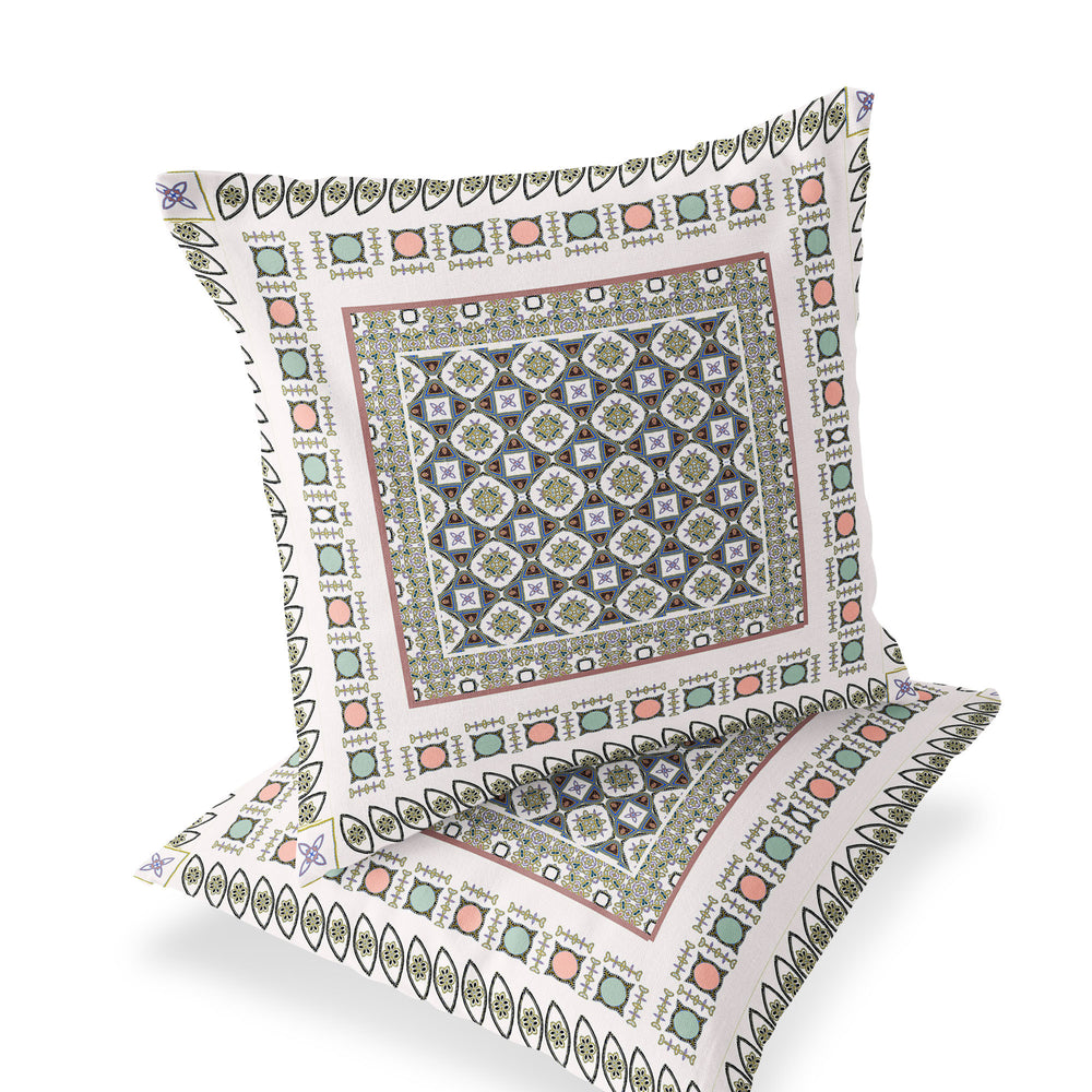 Homeroots Set Of Two 18" White Botanical Indoor Outdoor Throw Pillow Cover And Insert  Polyester 536458