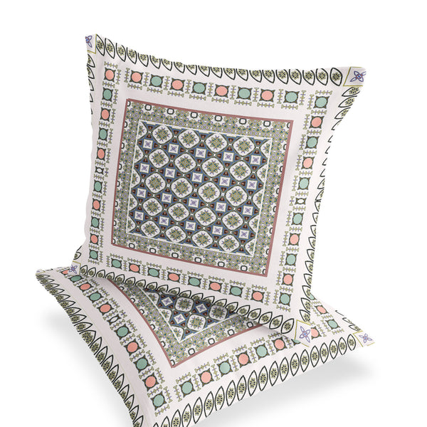 Homeroots Set Of Two 18" White Botanical Indoor Outdoor Throw Pillow Cover And Insert  Polyester 536458