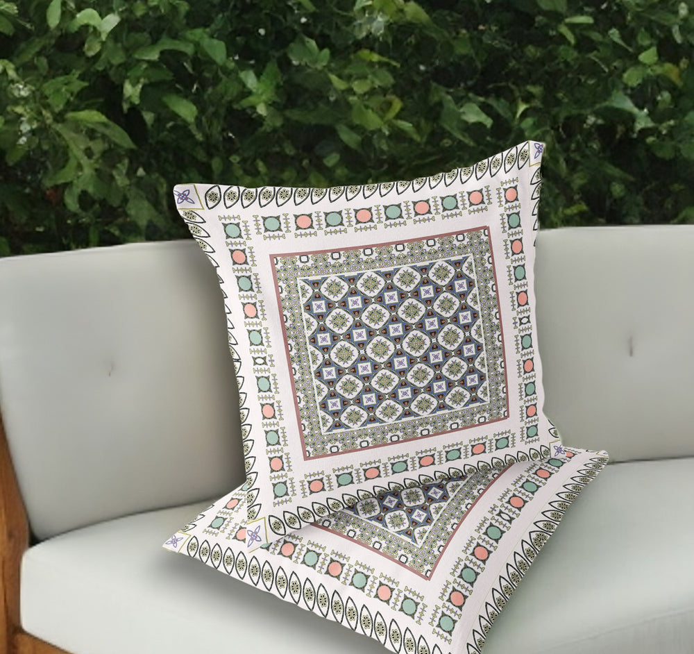 Homeroots Set Of Two 18" White Botanical Indoor Outdoor Throw Pillow Cover And Insert  Polyester 536458