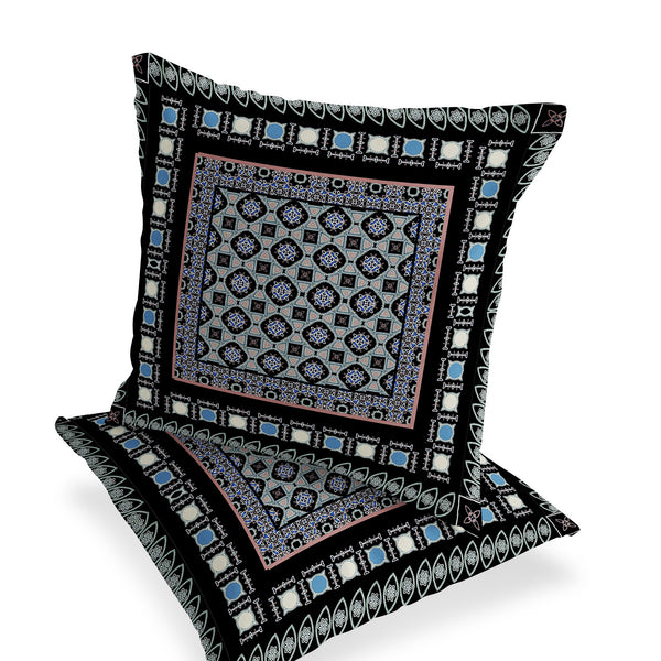 Homeroots Set Of Two 18" Black Botanical Indoor Outdoor Throw Pillow Cover And Insert  Polyester 536459