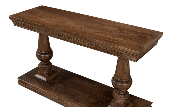 Sarreid Joshua Console Table With Elegant Dentil Molding - Mango Wood In Rich Walnut Finish For Style Brown  53645