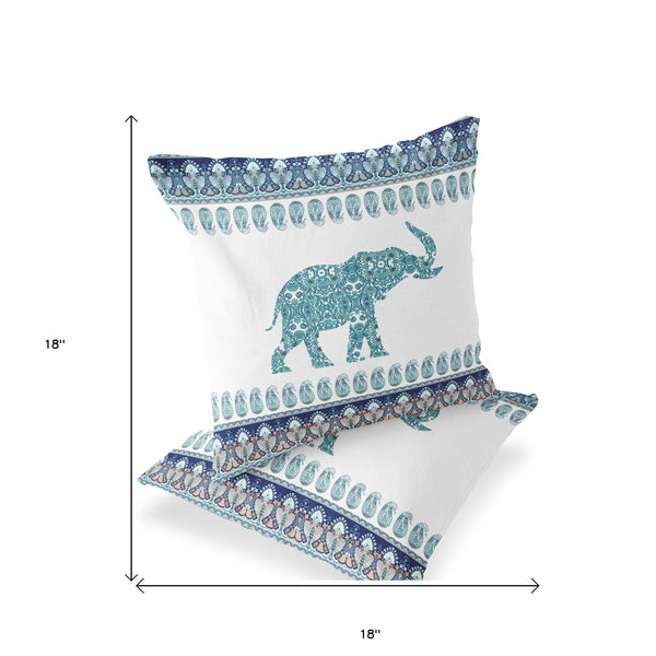 Homeroots Set Of Two 18" Blue Elephant Indoor Outdoor Throw Pillow Cover And Insert  Polyester 536462