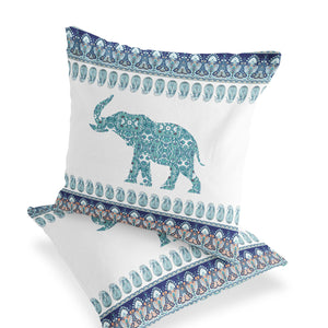 Homeroots Set Of Two 18" Blue Elephant Indoor Outdoor Throw Pillow Cover And Insert  Polyester 536462