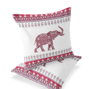 Homeroots Set Of Two 18" Red Elephant Indoor Outdoor Throw Pillow Cover And Insert  Polyester 536463