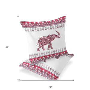 Homeroots Set Of Two 18" Red Elephant Indoor Outdoor Throw Pillow Cover And Insert  Polyester 536463