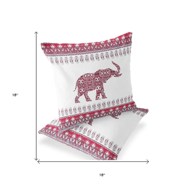 Homeroots Set Of Two 18" Red Elephant Indoor Outdoor Throw Pillow Cover And Insert  Polyester 536463