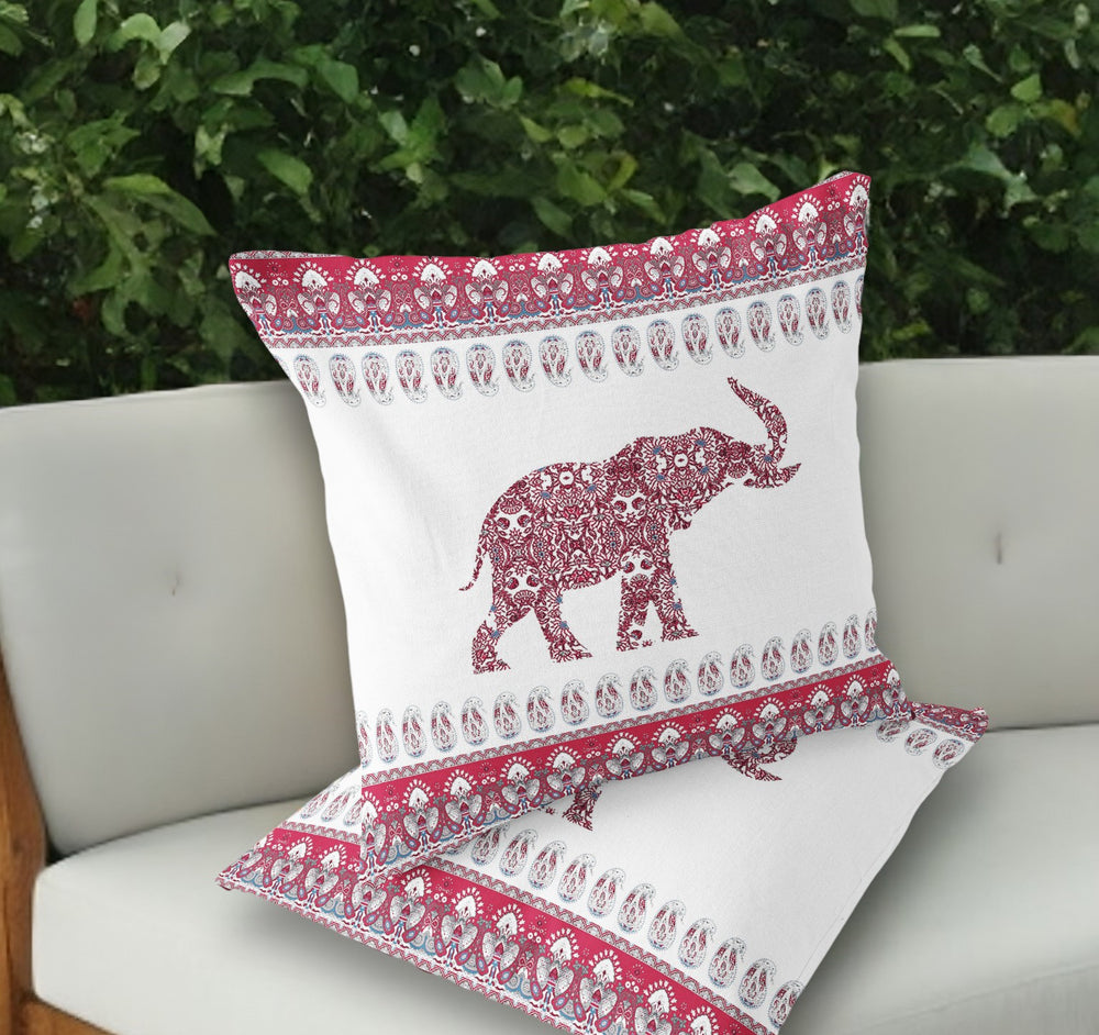 Homeroots Set Of Two 18" Red Elephant Indoor Outdoor Throw Pillow Cover And Insert  Polyester 536463