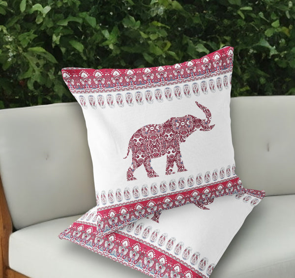 Homeroots Set Of Two 18" Red Elephant Indoor Outdoor Throw Pillow Cover And Insert  Polyester 536463