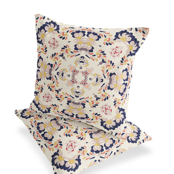 Homeroots Set Of Two 18" White Geometric Indoor Outdoor Throw Pillow Cover And Insert  Polyester 536466