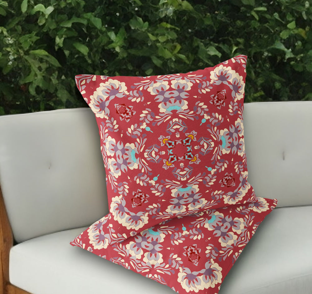 Homeroots Set Of Two 18" Red Geometric Indoor Outdoor Throw Pillow Cover And Insert  Polyester 536467