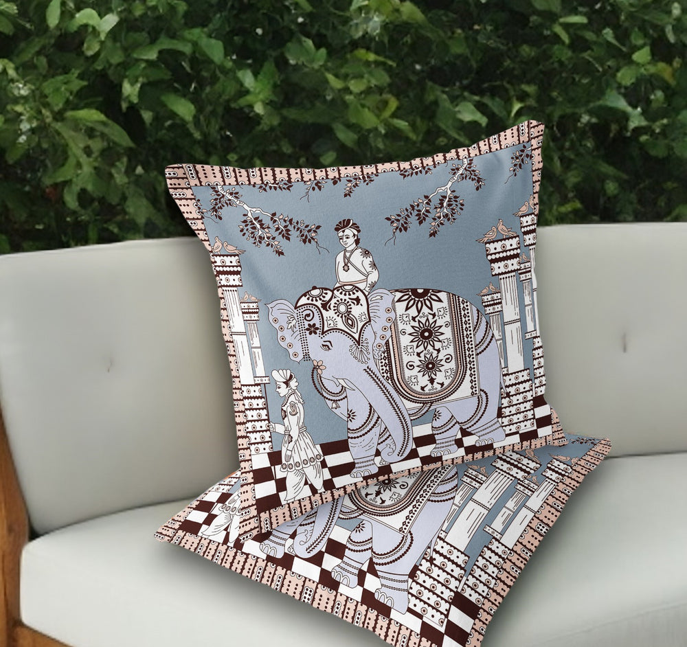 Homeroots Set Of Two 18" Blue Elephant Indoor Outdoor Throw Pillow Cover And Insert  Polyester 536469