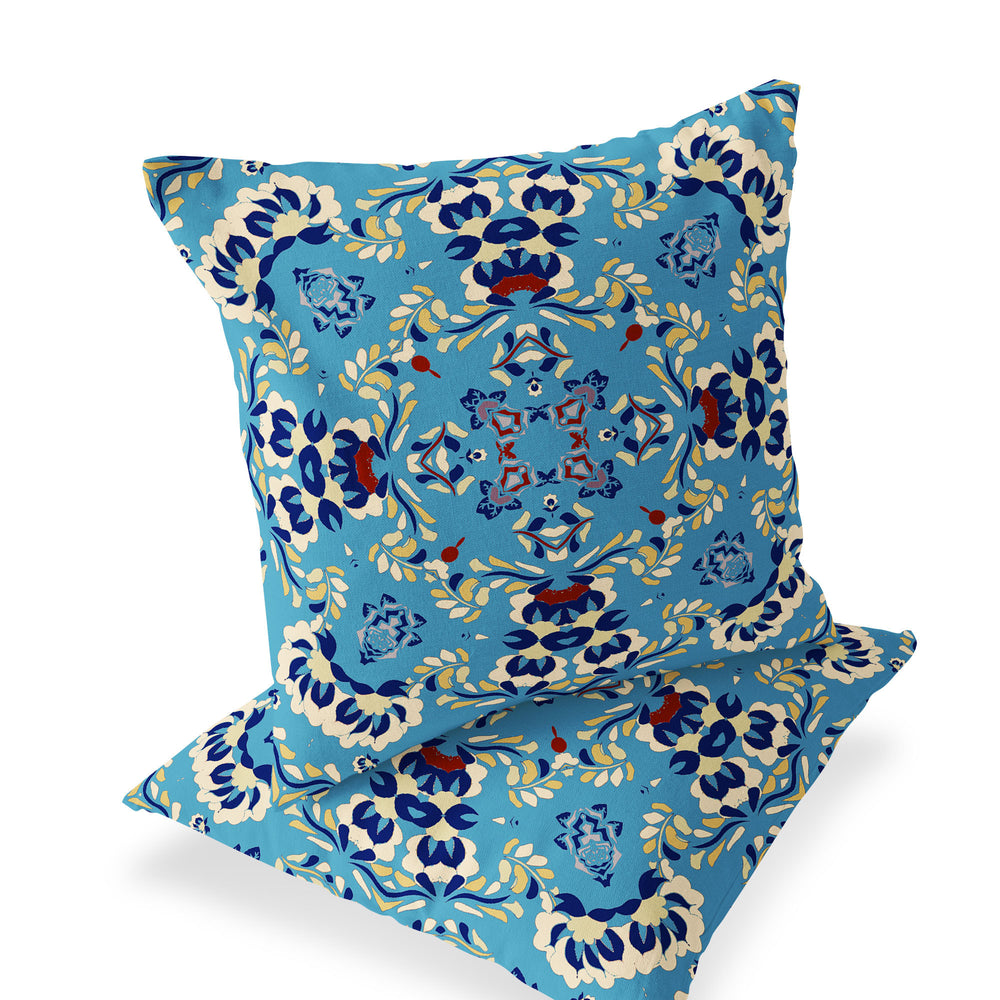 Homeroots Set Of Two 18" Blue Geometric Indoor Outdoor Throw Pillow Cover And Insert  Polyester 536472