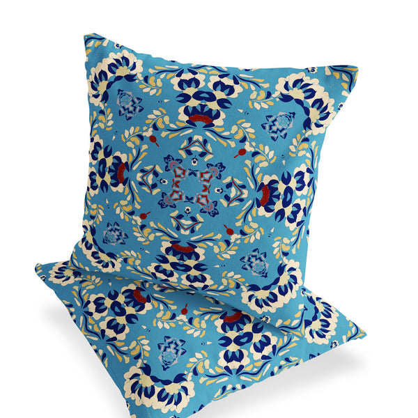 Homeroots Set Of Two 18" Blue Geometric Indoor Outdoor Throw Pillow Cover And Insert  Polyester 536472
