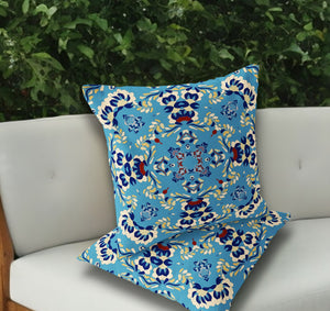 Homeroots Set Of Two 18" Blue Geometric Indoor Outdoor Throw Pillow Cover And Insert  Polyester 536472