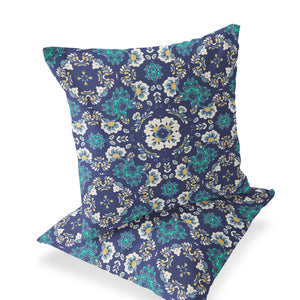 Homeroots Set Of Two 18" Blue Botanical Indoor Outdoor Throw Pillow Cover And Insert  Polyester 536473