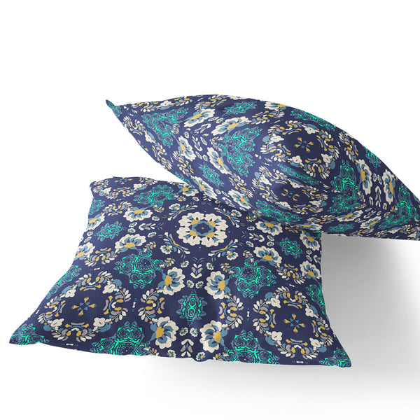 Homeroots Set Of Two 18" Blue Botanical Indoor Outdoor Throw Pillow Cover And Insert  Polyester 536473