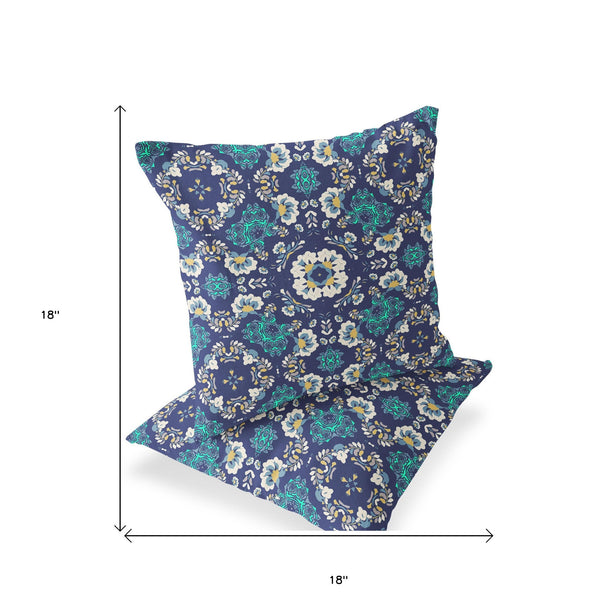 Homeroots Set Of Two 18" Blue Botanical Indoor Outdoor Throw Pillow Cover And Insert  Polyester 536473