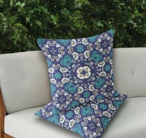Homeroots Set Of Two 18" Blue Botanical Indoor Outdoor Throw Pillow Cover And Insert  Polyester 536473