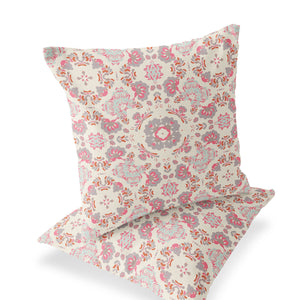Homeroots Set Of Two 18" Pink Botanical Indoor Outdoor Throw Pillow Cover And Insert  Polyester 536474