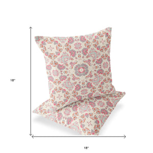 Homeroots Set Of Two 18" Pink Botanical Indoor Outdoor Throw Pillow Cover And Insert  Polyester 536474