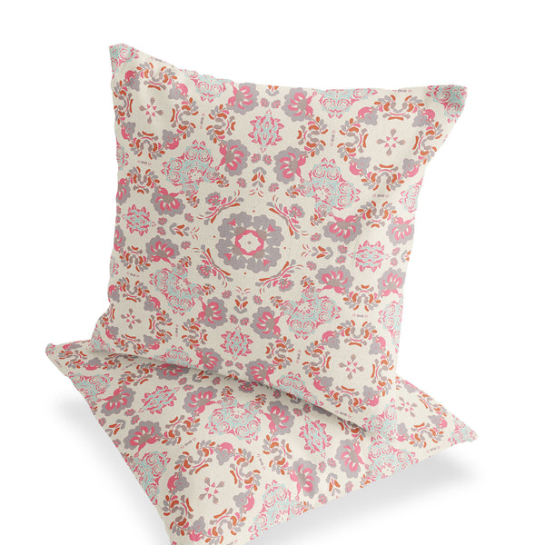 Homeroots Set Of Two 18" Pink Botanical Indoor Outdoor Throw Pillow Cover And Insert  Polyester 536474