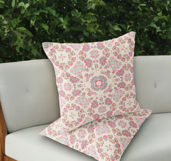 Homeroots Set Of Two 18" Pink Botanical Indoor Outdoor Throw Pillow Cover And Insert  Polyester 536474