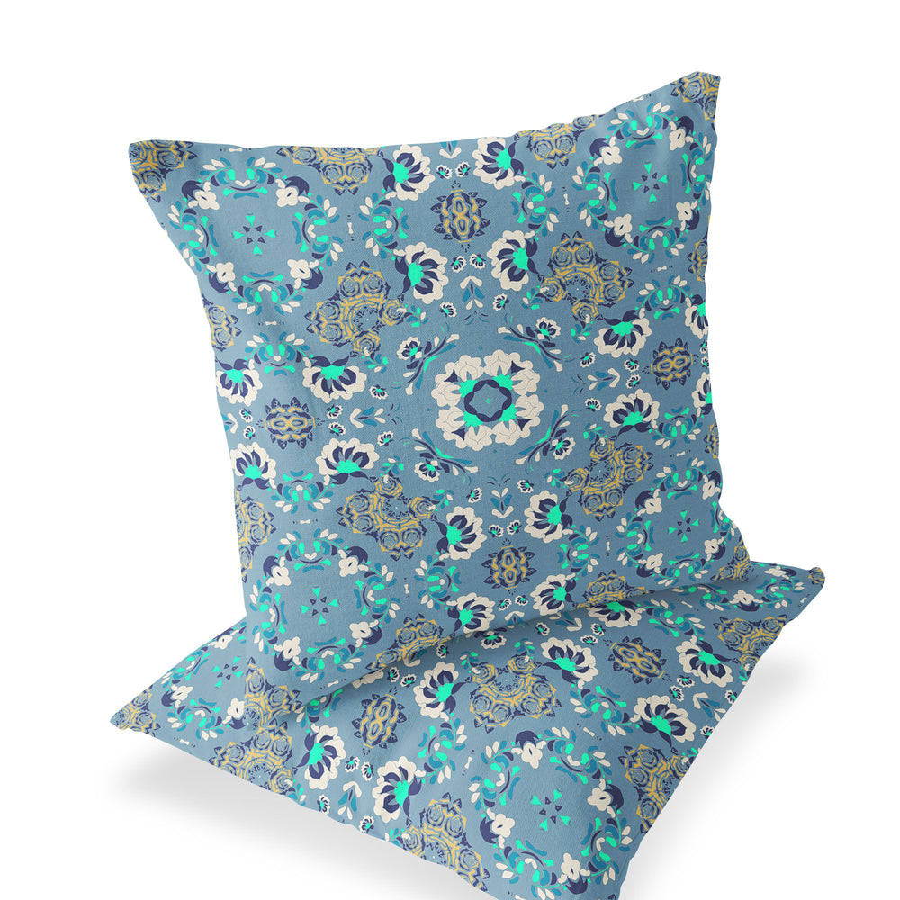 Homeroots Set Of Two 18" Blue Botanical Indoor Outdoor Throw Pillow Cover And Insert  Polyester 536476