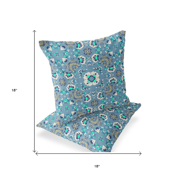 Homeroots Set Of Two 18" Blue Botanical Indoor Outdoor Throw Pillow Cover And Insert  Polyester 536476