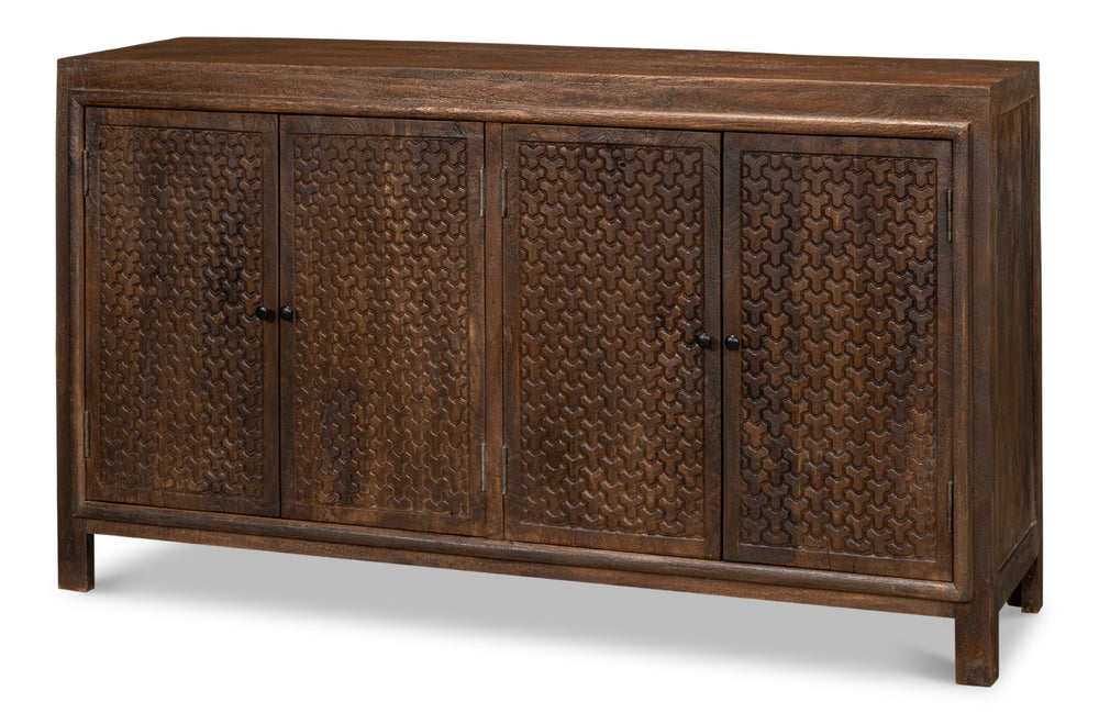 Sarreid Battle Chainmail 4 Door Sideboard - Elegant Mango Wood With Rich Brown Finish For Stylish Storage Brown  53648