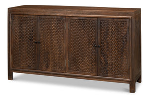 Sarreid Battle Chainmail 4 Door Sideboard - Elegant Mango Wood With Rich Brown Finish For Stylish Storage Brown  53648