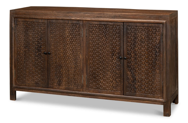 Sarreid Battle Chainmail 4 Door Sideboard - Elegant Mango Wood With Rich Brown Finish For Stylish Storage Brown  53648