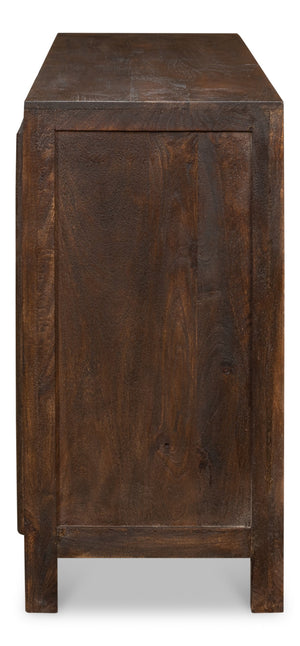 Sarreid Battle Chainmail 4 Door Sideboard - Elegant Mango Wood With Rich Brown Finish For Stylish Storage Brown  53648