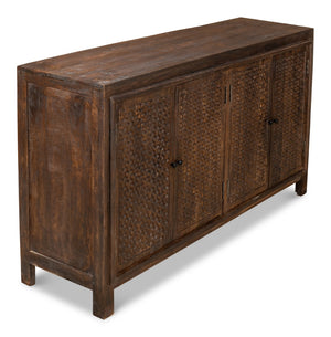 Sarreid Battle Chainmail 4 Door Sideboard - Elegant Mango Wood With Rich Brown Finish For Stylish Storage Brown  53648