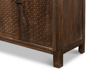 Sarreid Battle Chainmail 4 Door Sideboard - Elegant Mango Wood With Rich Brown Finish For Stylish Storage Brown  53648