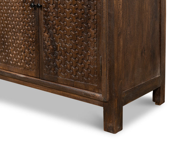 Sarreid Battle Chainmail 4 Door Sideboard - Elegant Mango Wood With Rich Brown Finish For Stylish Storage Brown  53648