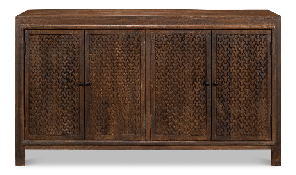 Sarreid Battle Chainmail 4 Door Sideboard - Elegant Mango Wood With Rich Brown Finish For Stylish Storage Brown  53648