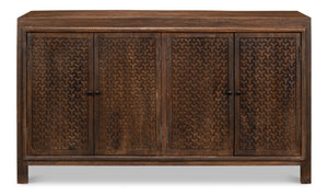 Sarreid Battle Chainmail 4 Door Sideboard - Elegant Mango Wood With Rich Brown Finish For Stylish Storage Brown  53648