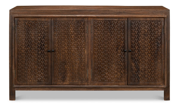 Sarreid Battle Chainmail 4 Door Sideboard - Elegant Mango Wood With Rich Brown Finish For Stylish Storage Brown  53648